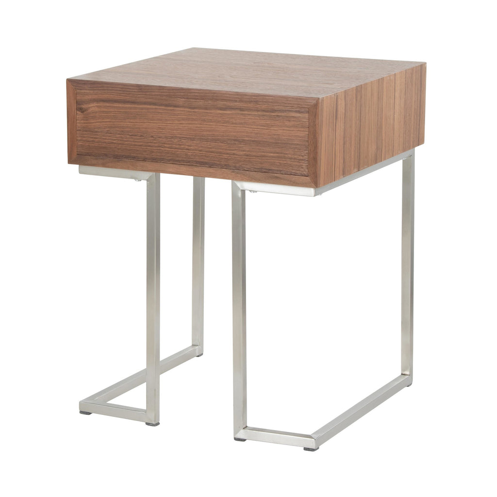 Roman End Table - Stainless Steel, Walnut