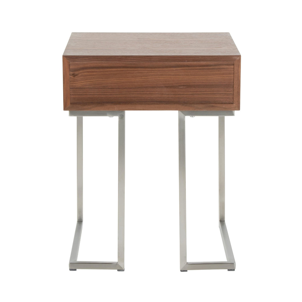 Roman End Table - Stainless Steel, Walnut