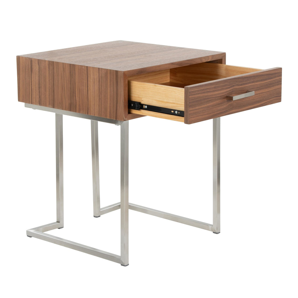 Roman End Table - Stainless Steel, Walnut