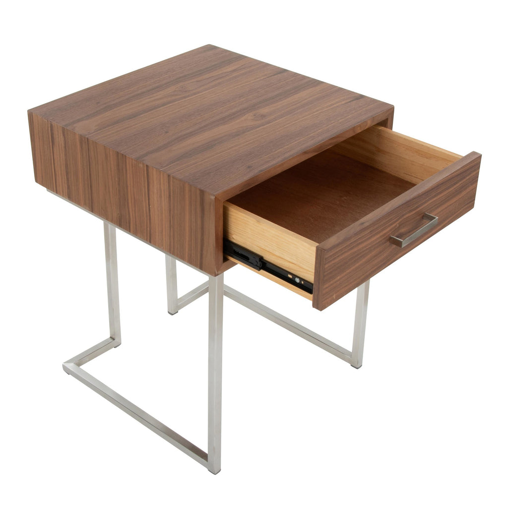 Roman End Table - Stainless Steel, Walnut