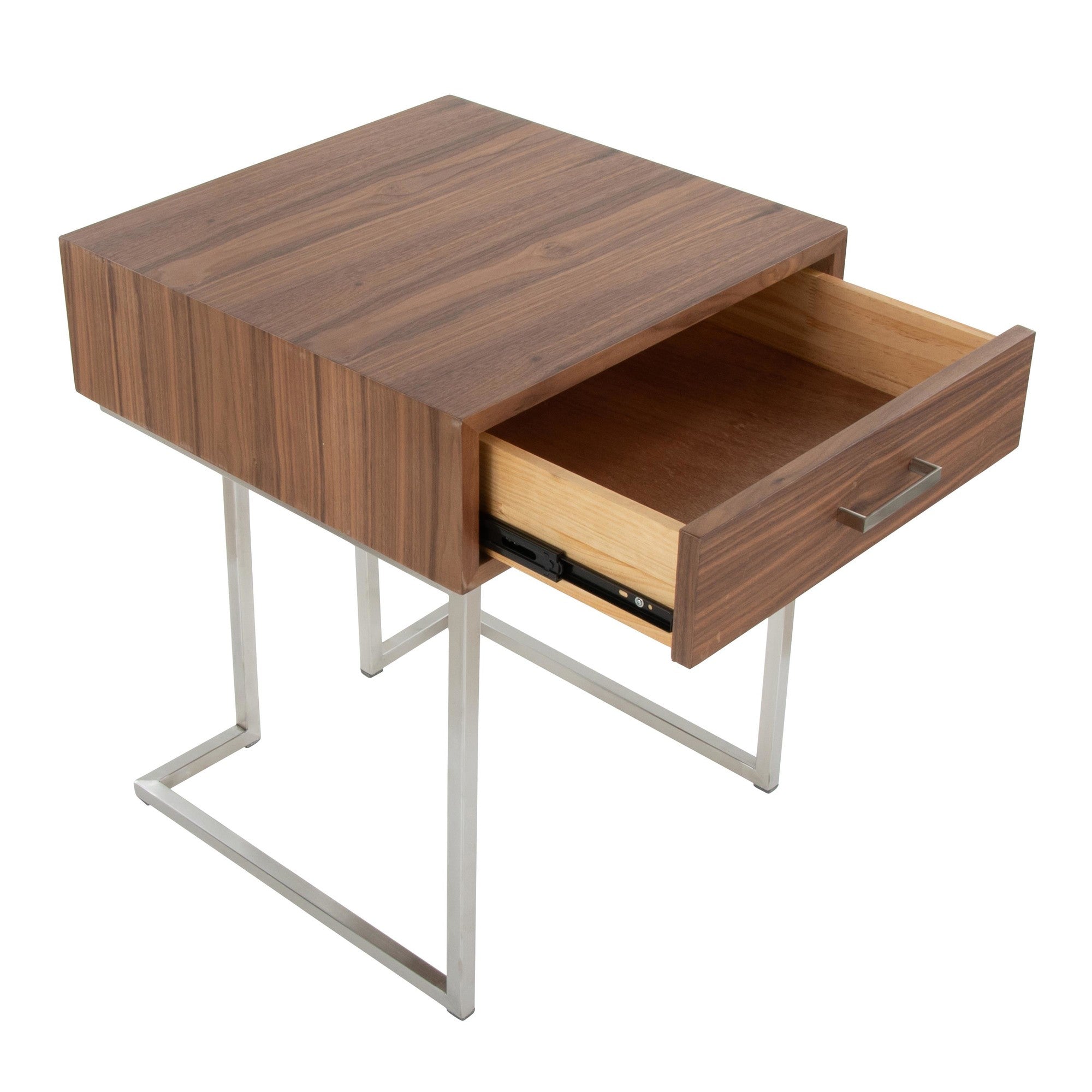 Roman End Table - Stainless Steel, Walnut