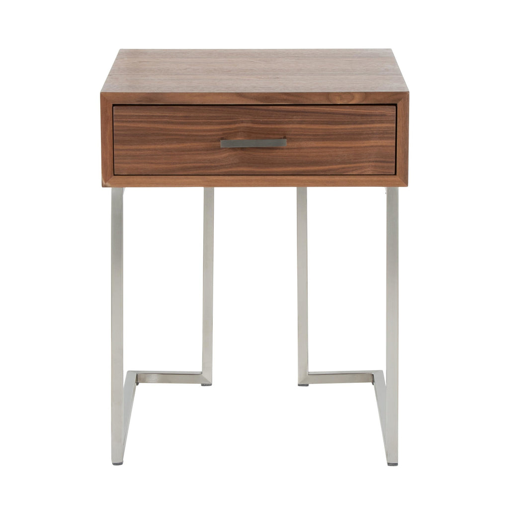 Roman End Table - Stainless Steel, Walnut