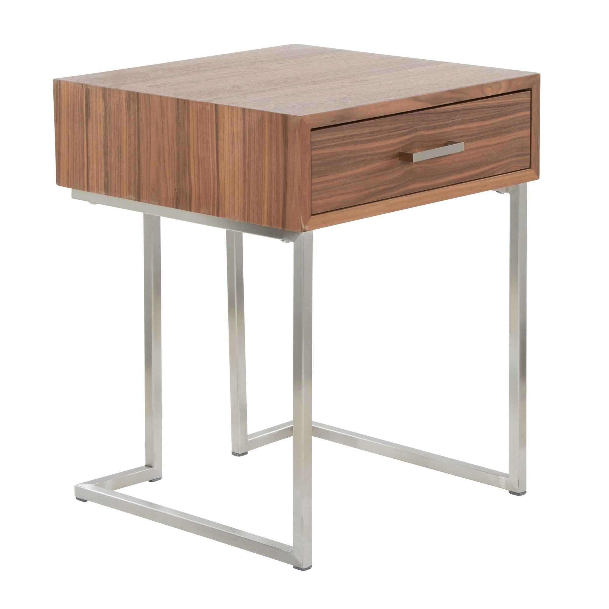 Roman End Table - Stainless Steel, Walnut