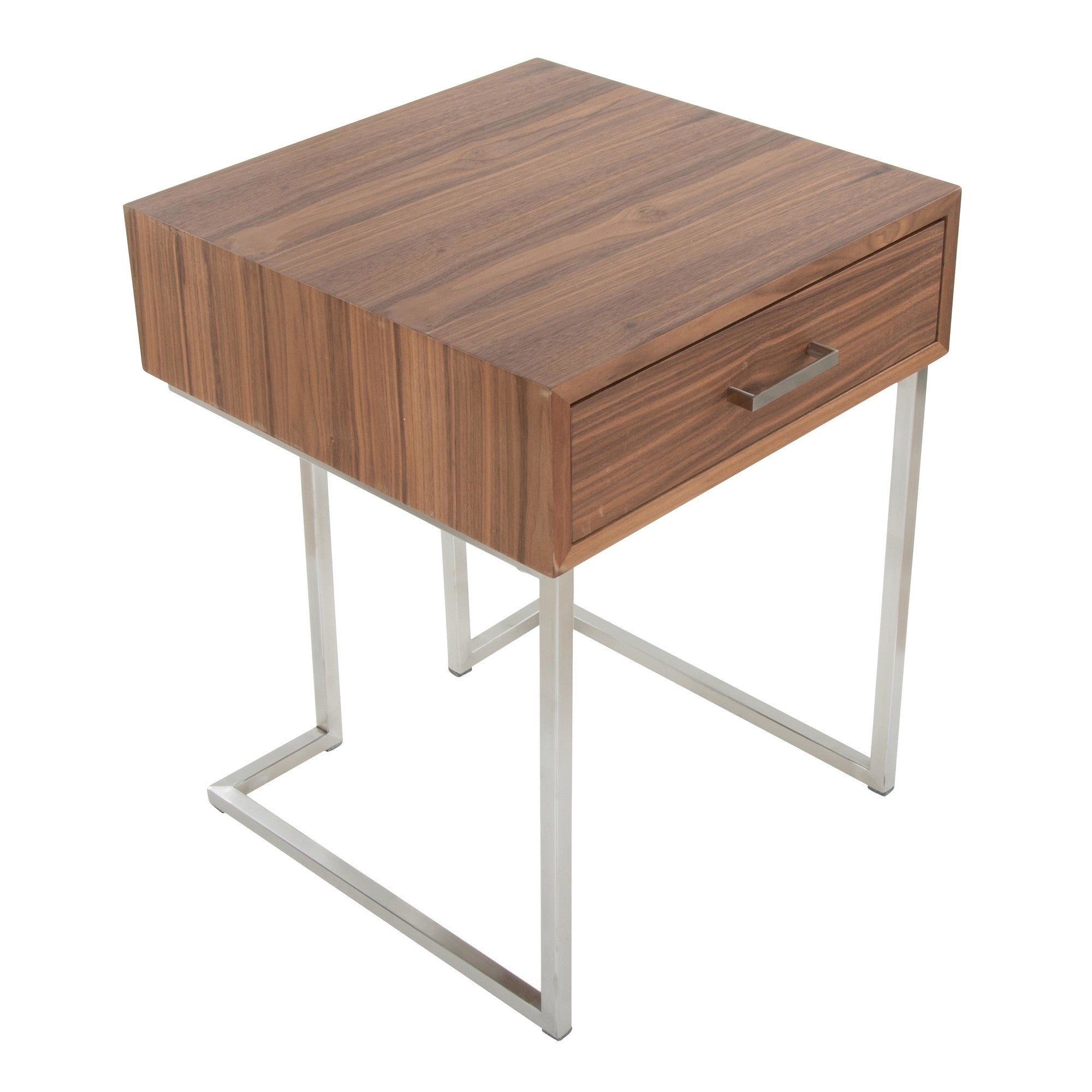 Roman End Table - Stainless Steel, Walnut