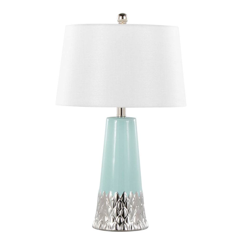 Penelope 22" Ceramic Table Lamp - Tiffany Blue & Silver Ceramic Body, White Shade