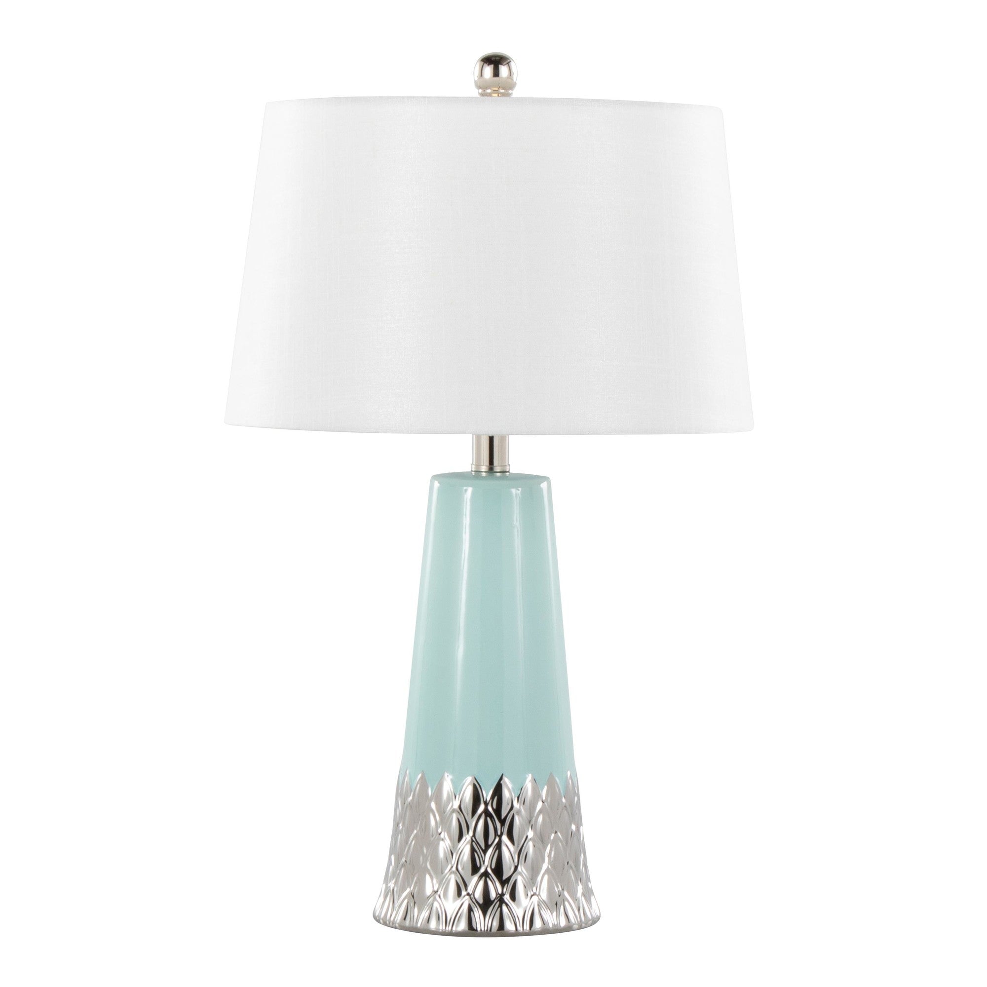 Penelope 22" Ceramic Table Lamp - Tiffany Blue & Silver Ceramic Body, White Shade