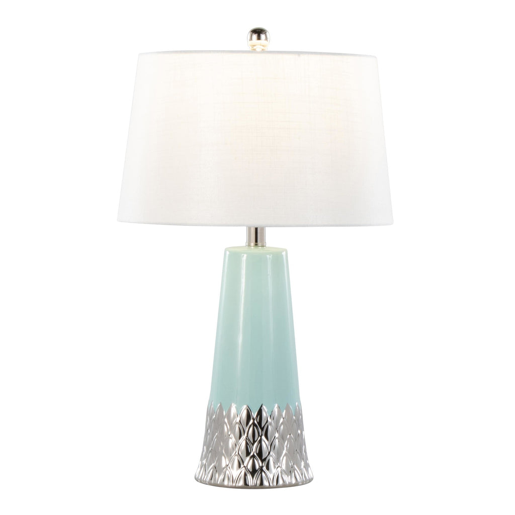Penelope 22" Ceramic Table Lamp - Tiffany Blue & Silver Ceramic Body, White Shade
