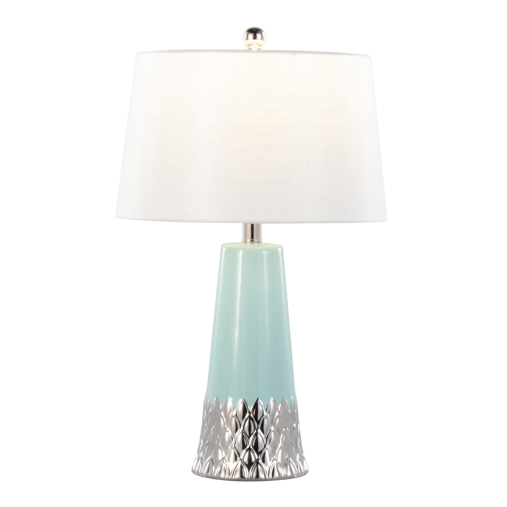 Penelope 22" Ceramic Table Lamp - Tiffany Blue & Silver Ceramic Body, White Shade