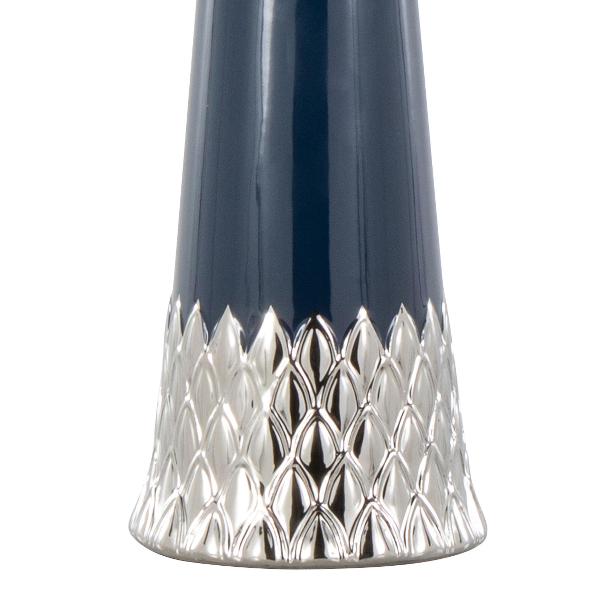 Penelope 22" Ceramic Table Lamp - Dark Blue & Silver Ceramic Body, White Shade