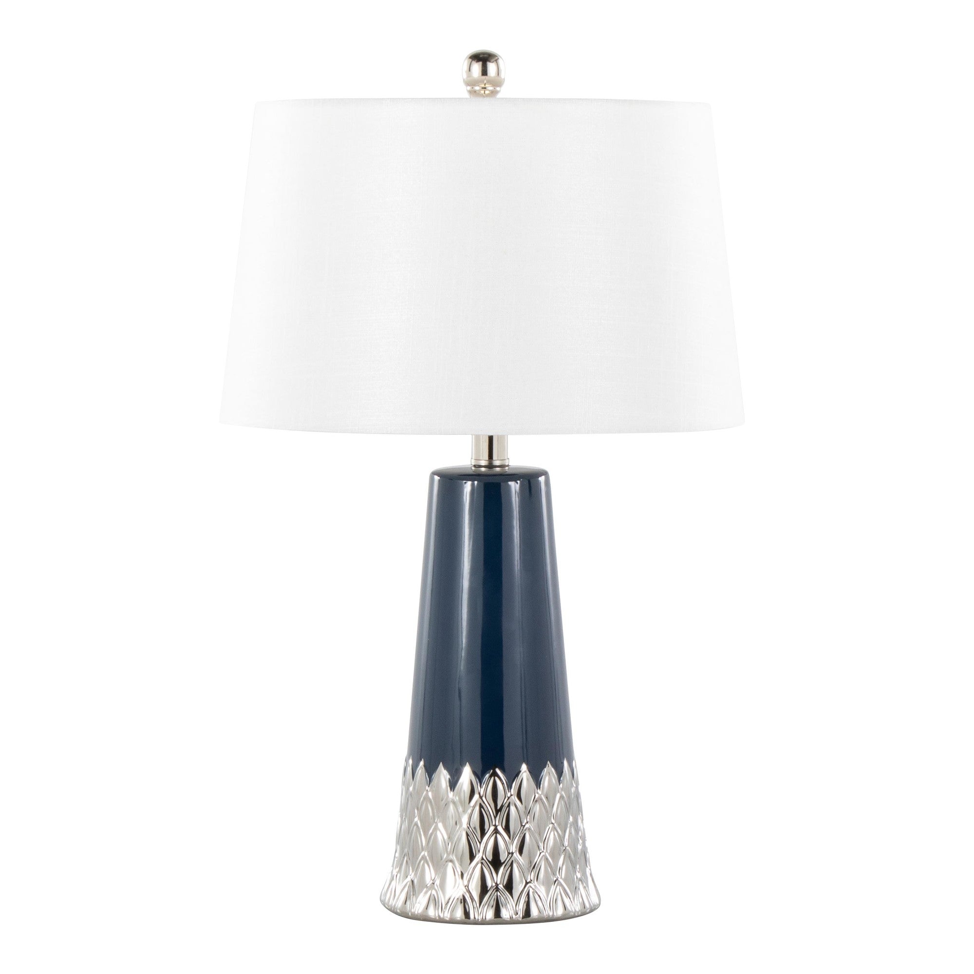 Penelope 22" Ceramic Table Lamp - Dark Blue & Silver Ceramic Body, White Shade