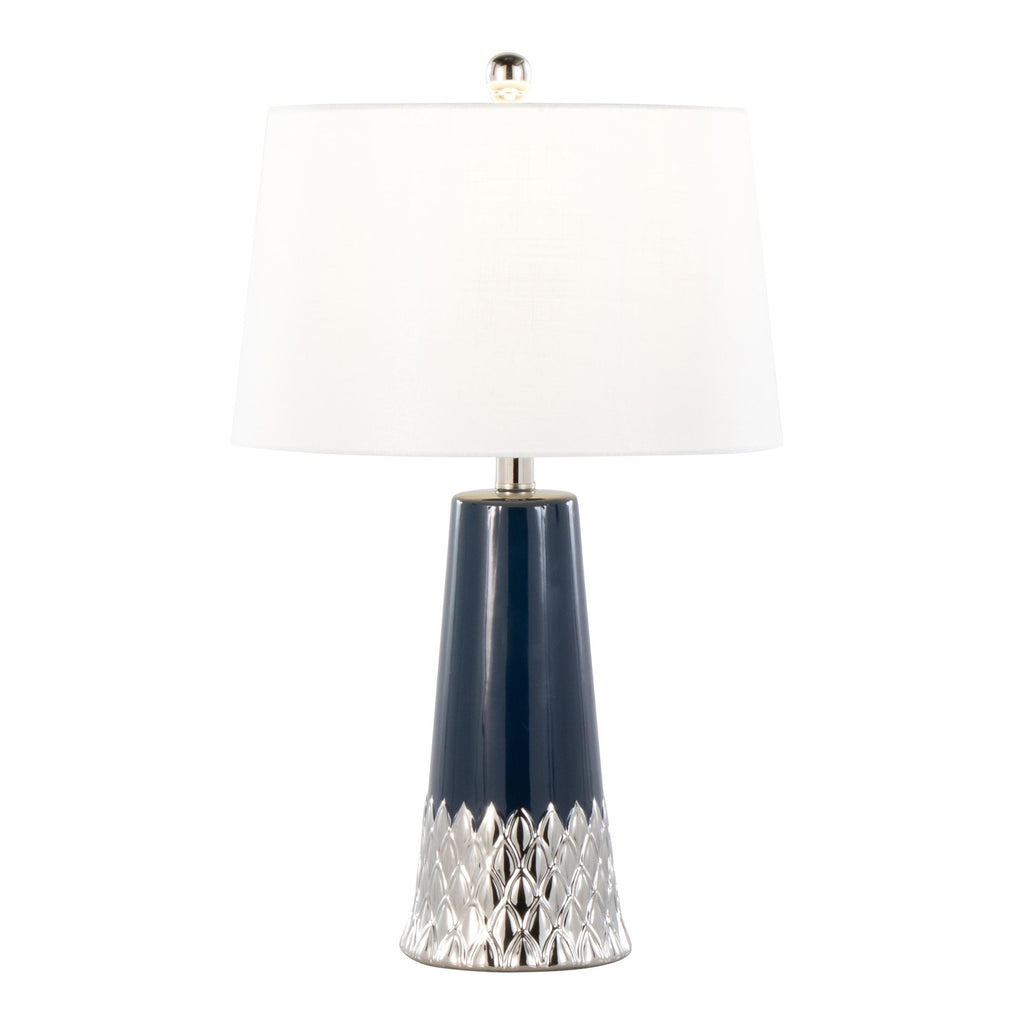Penelope 22" Ceramic Table Lamp - Dark Blue & Silver Ceramic Body, White Shade