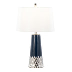 Penelope 22" Ceramic Table Lamp - Dark Blue & Silver Ceramic Body, White Shade