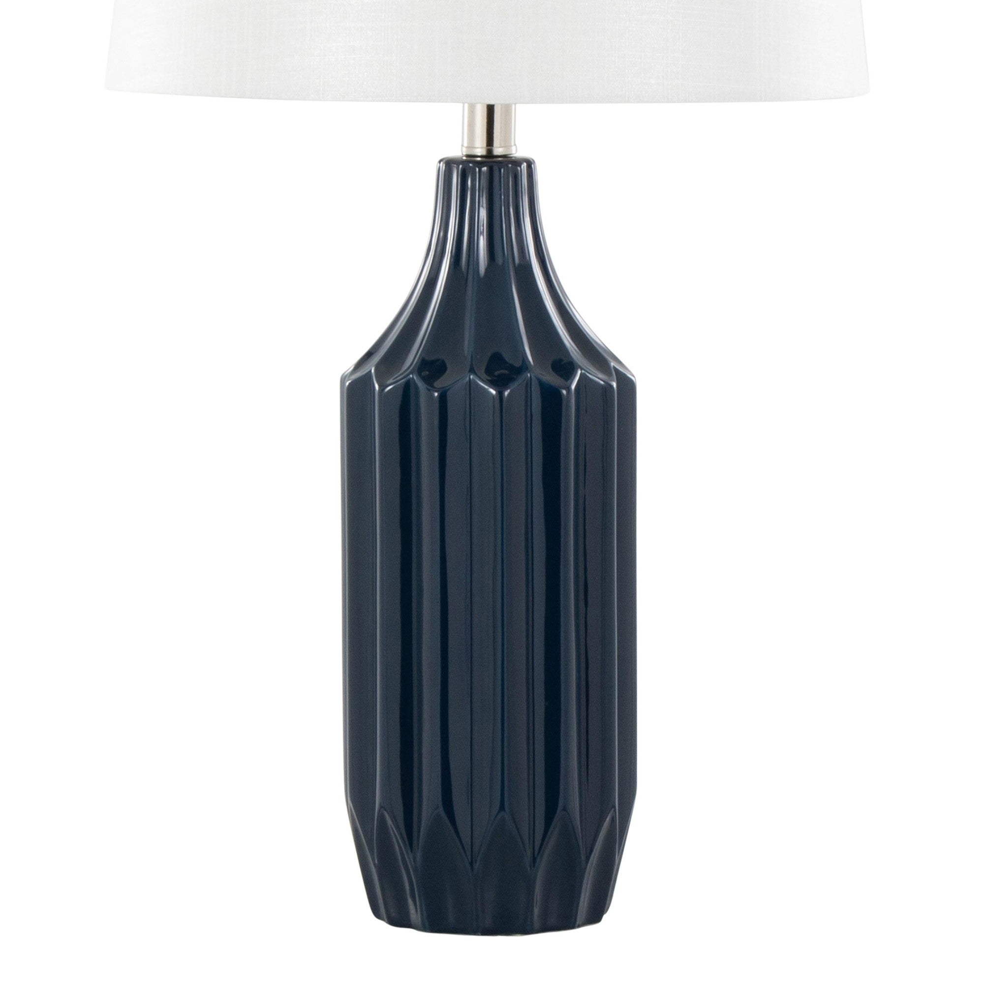 Stella 23" Ceramic Table Lamp - Gloss Dark Blue Ceramic , White Shade