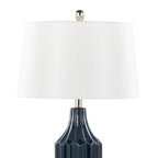 Stella 23" Ceramic Table Lamp - Gloss Dark Blue Ceramic , White Shade