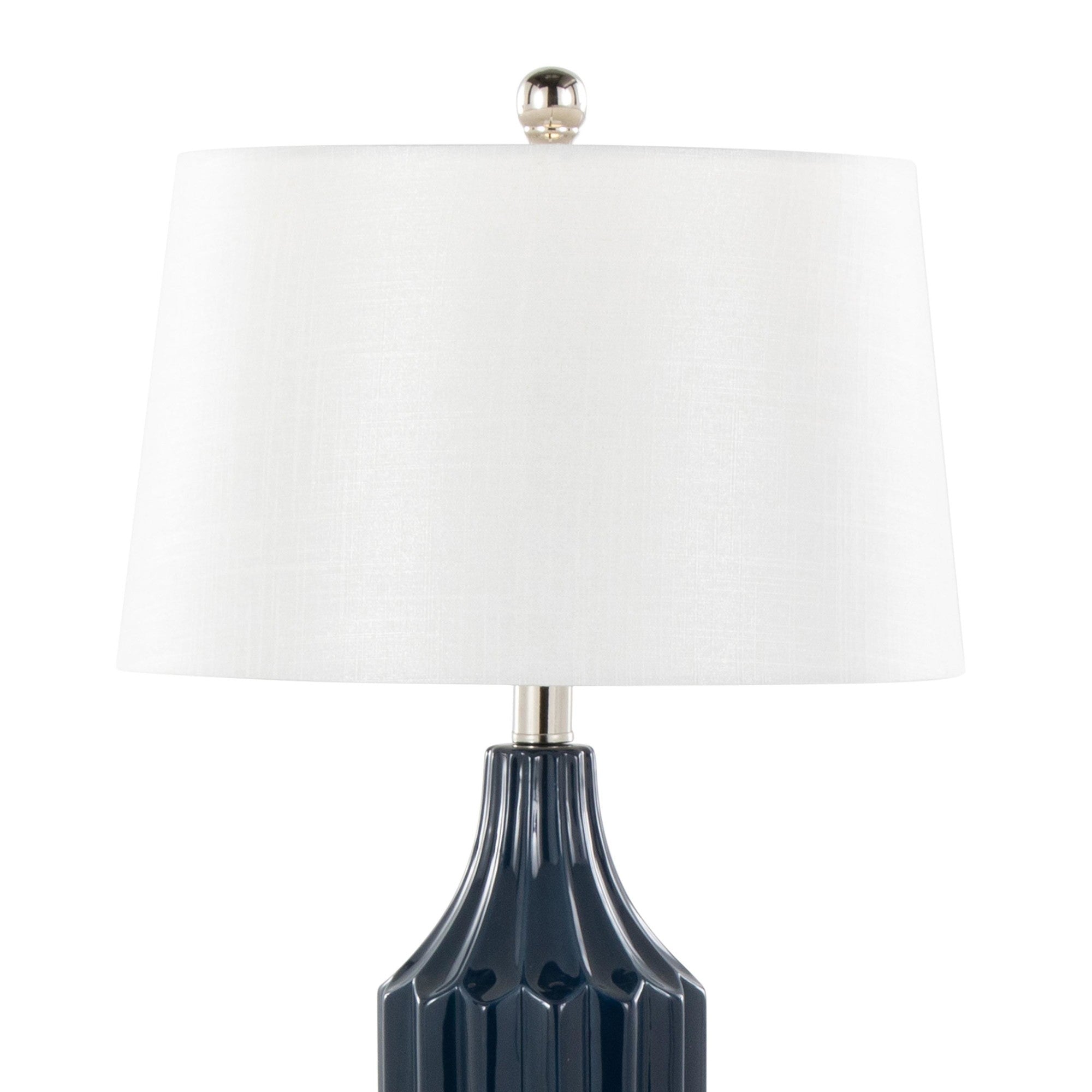 Stella 23" Ceramic Table Lamp - Gloss Dark Blue Ceramic , White Shade