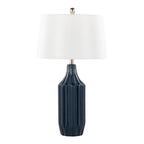 Stella 23" Ceramic Table Lamp - Gloss Dark Blue Ceramic , White Shade