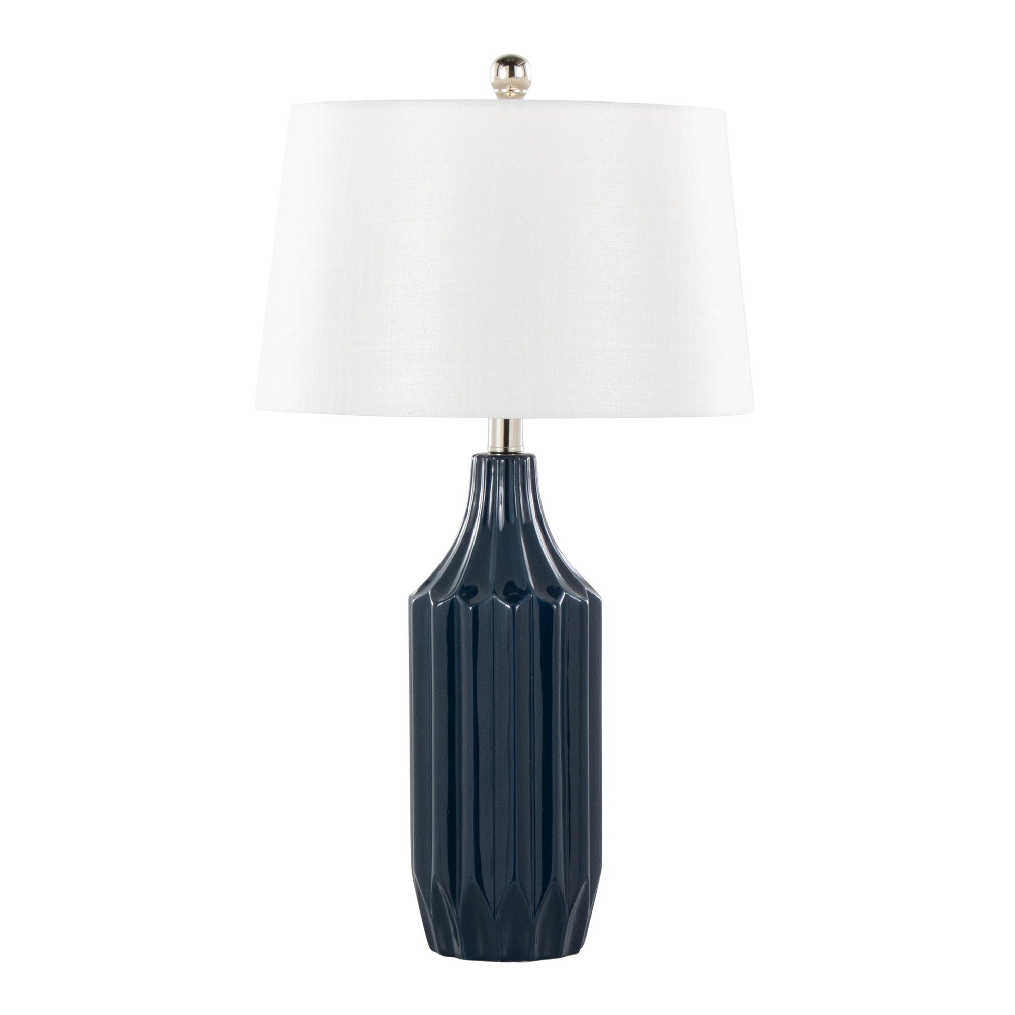Stella 23" Ceramic Table Lamp - Gloss Dark Blue Ceramic , White Shade