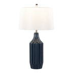 Stella 23" Ceramic Table Lamp - Gloss Dark Blue Ceramic , White Shade