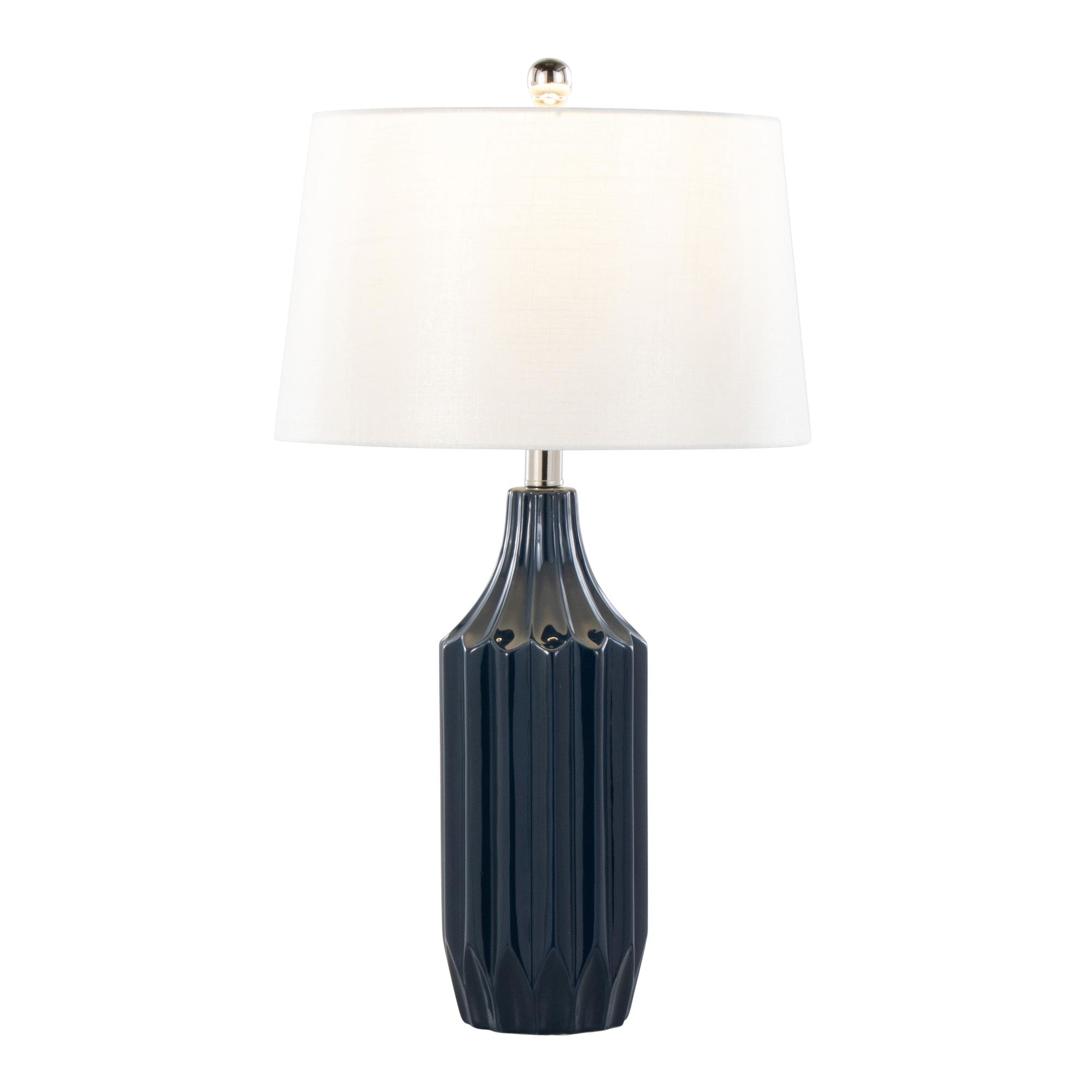 Stella 23" Ceramic Table Lamp - Gloss Dark Blue Ceramic , White Shade