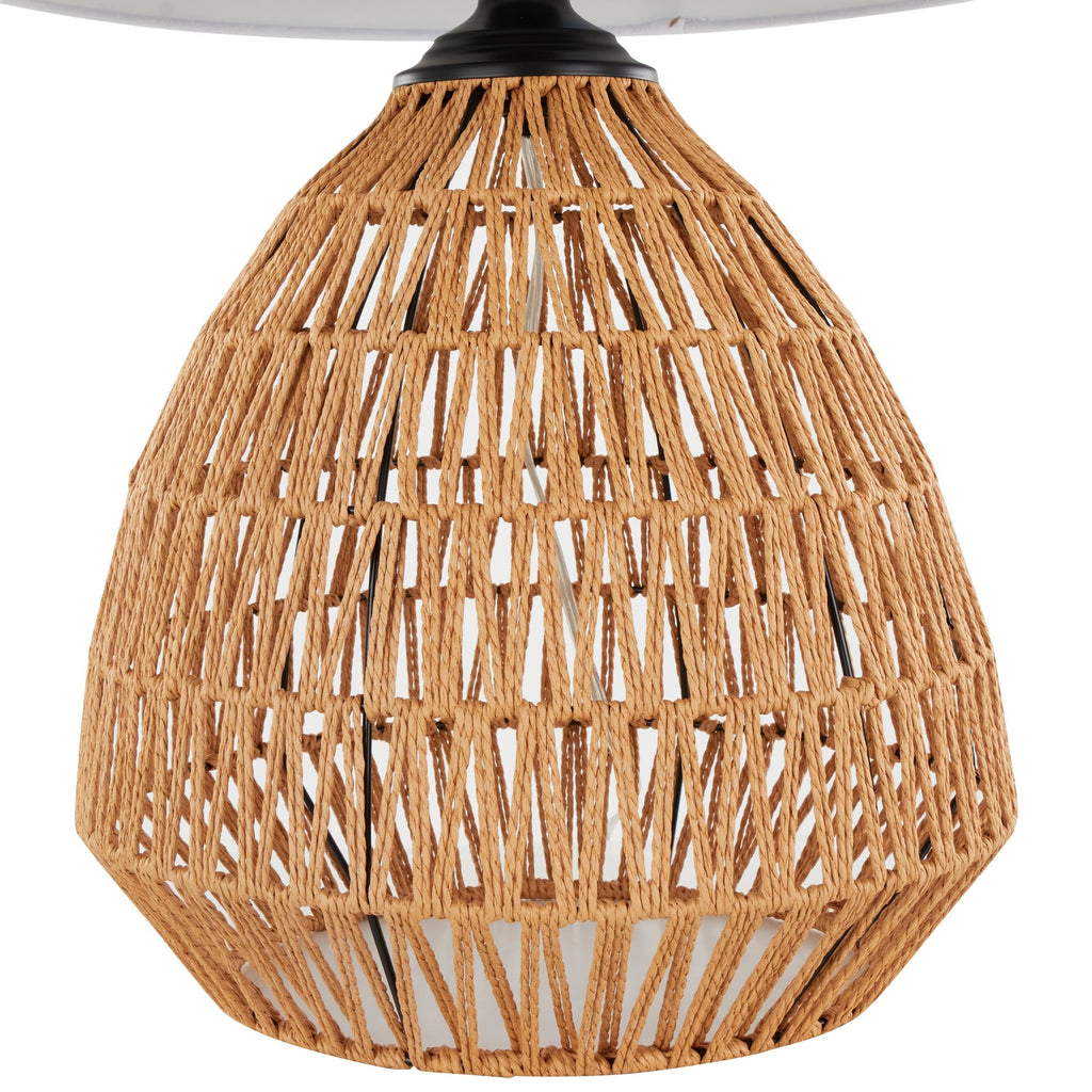 Congo 29" Rattan Table Lamp - Natural Rope Rattan, Matte Black Metal, White Linen