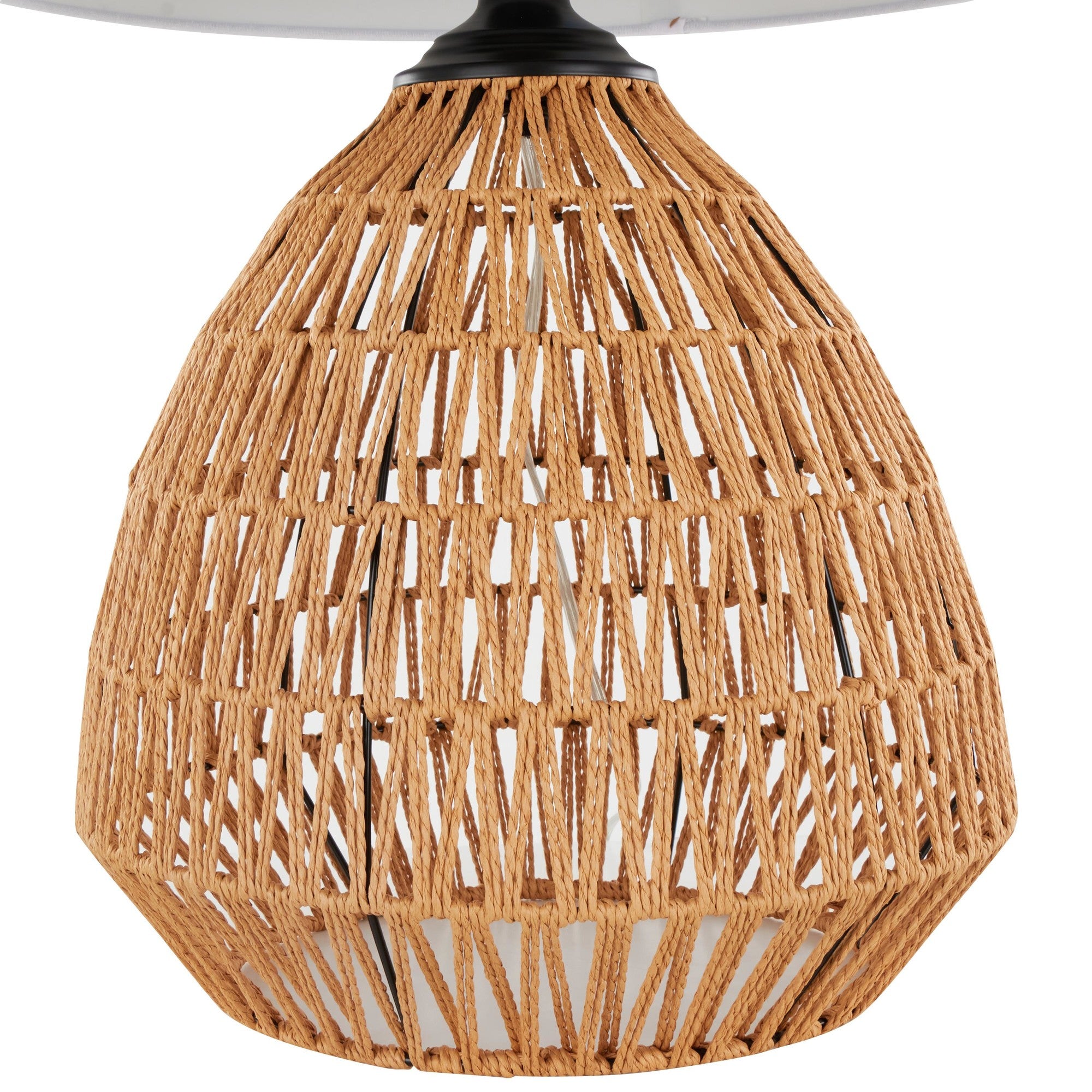 Congo 29" Rattan Table Lamp - Natural Rope Rattan, Matte Black Metal, White Linen