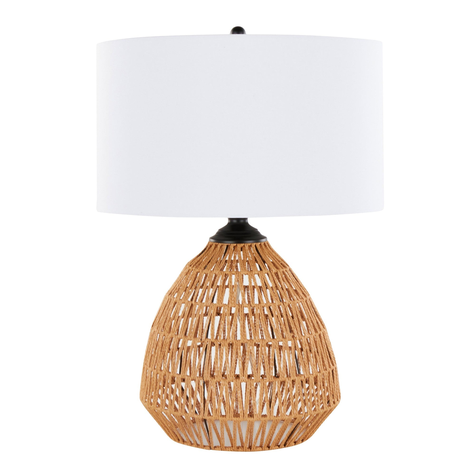 Congo 29" Rattan Table Lamp - Natural Rope Rattan, Matte Black Metal, White Linen