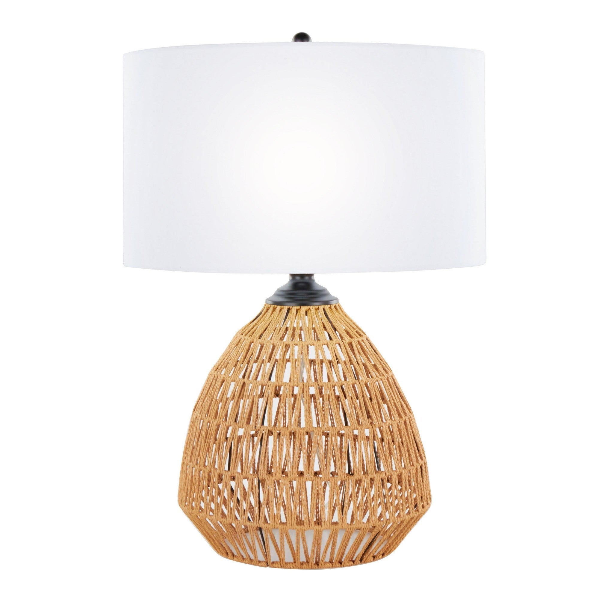 Congo 29" Rattan Table Lamp - Natural Rope Rattan, Matte Black Metal, White Linen