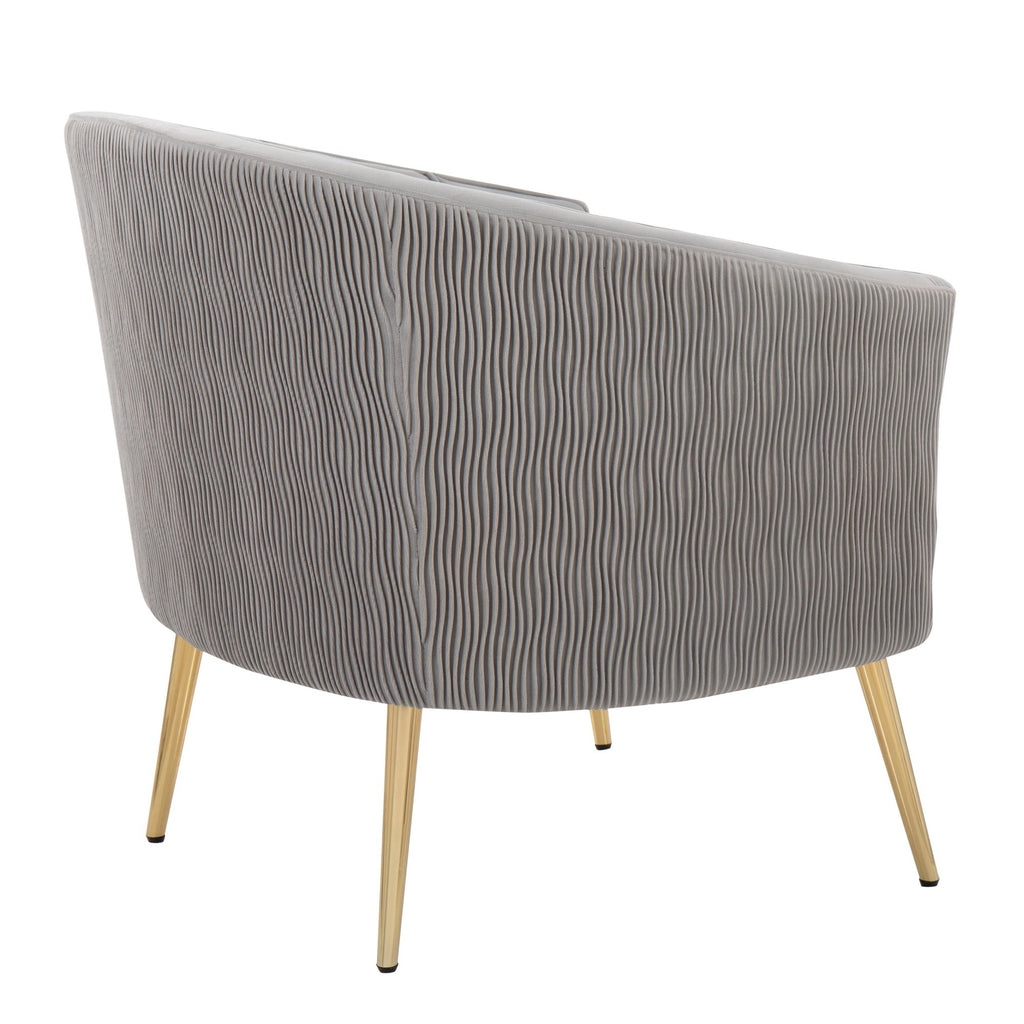 Tania Pleated Waves Accent Chair - Gold Steel, Silver Velvet