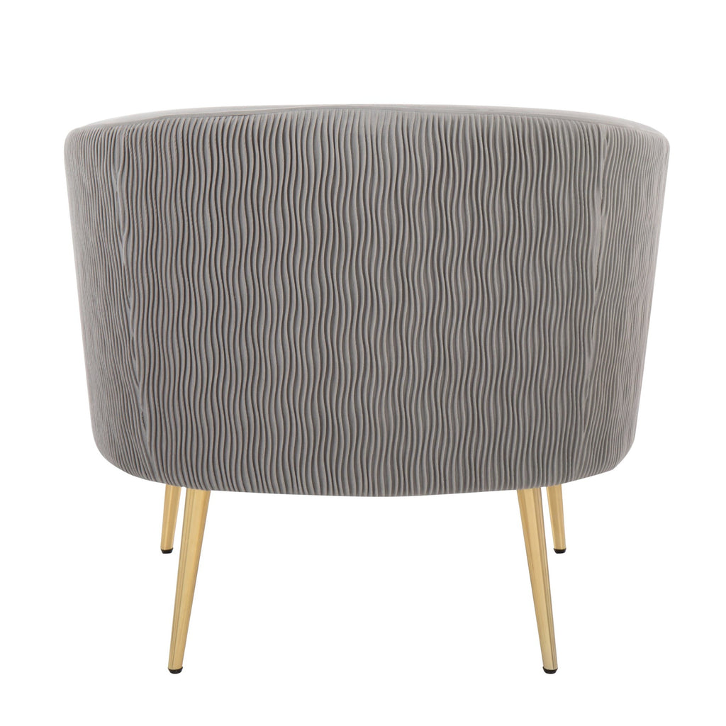 Tania Pleated Waves Accent Chair - Gold Steel, Silver Velvet