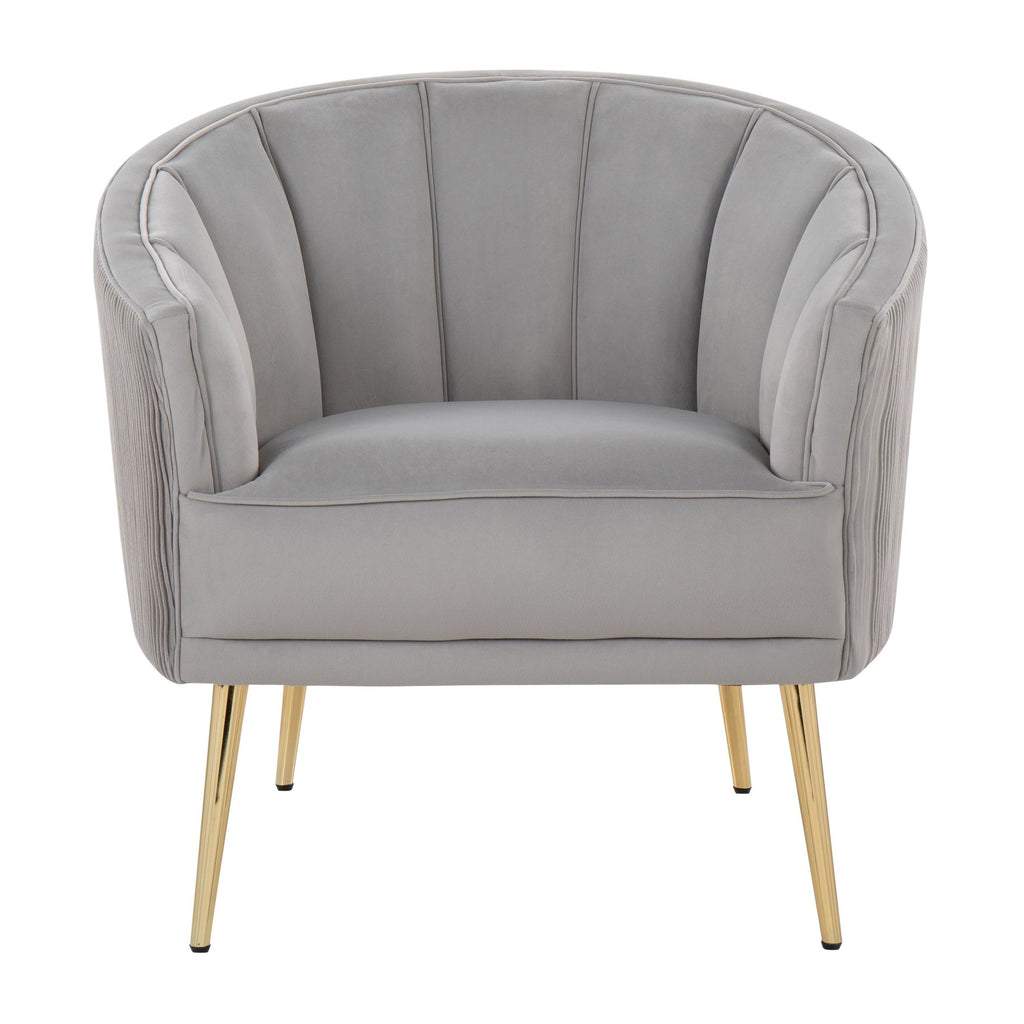 Tania Pleated Waves Accent Chair - Gold Steel, Silver Velvet