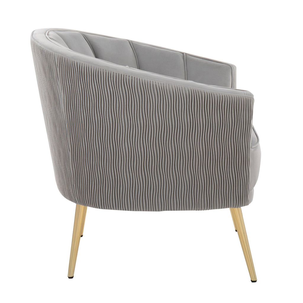 Tania Pleated Waves Accent Chair - Gold Steel, Silver Velvet