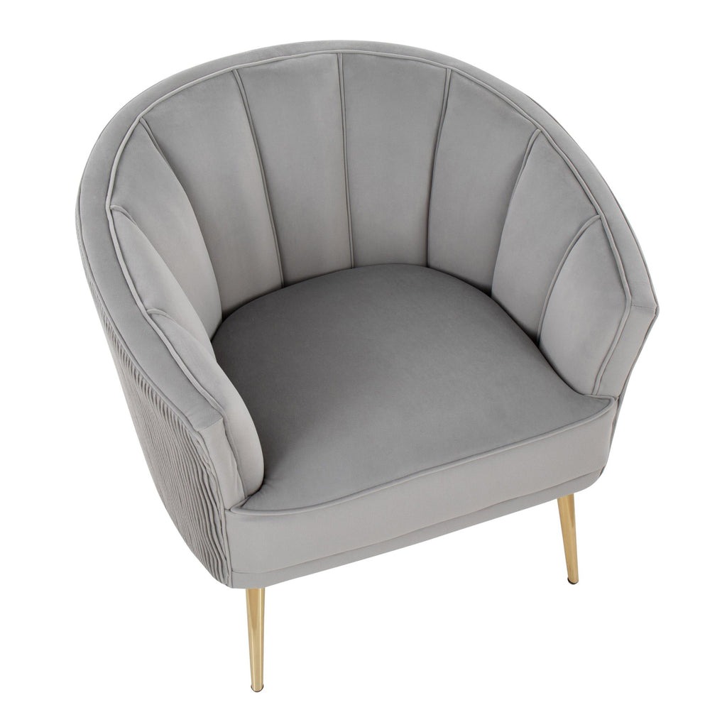 Tania Pleated Waves Accent Chair - Gold Steel, Silver Velvet