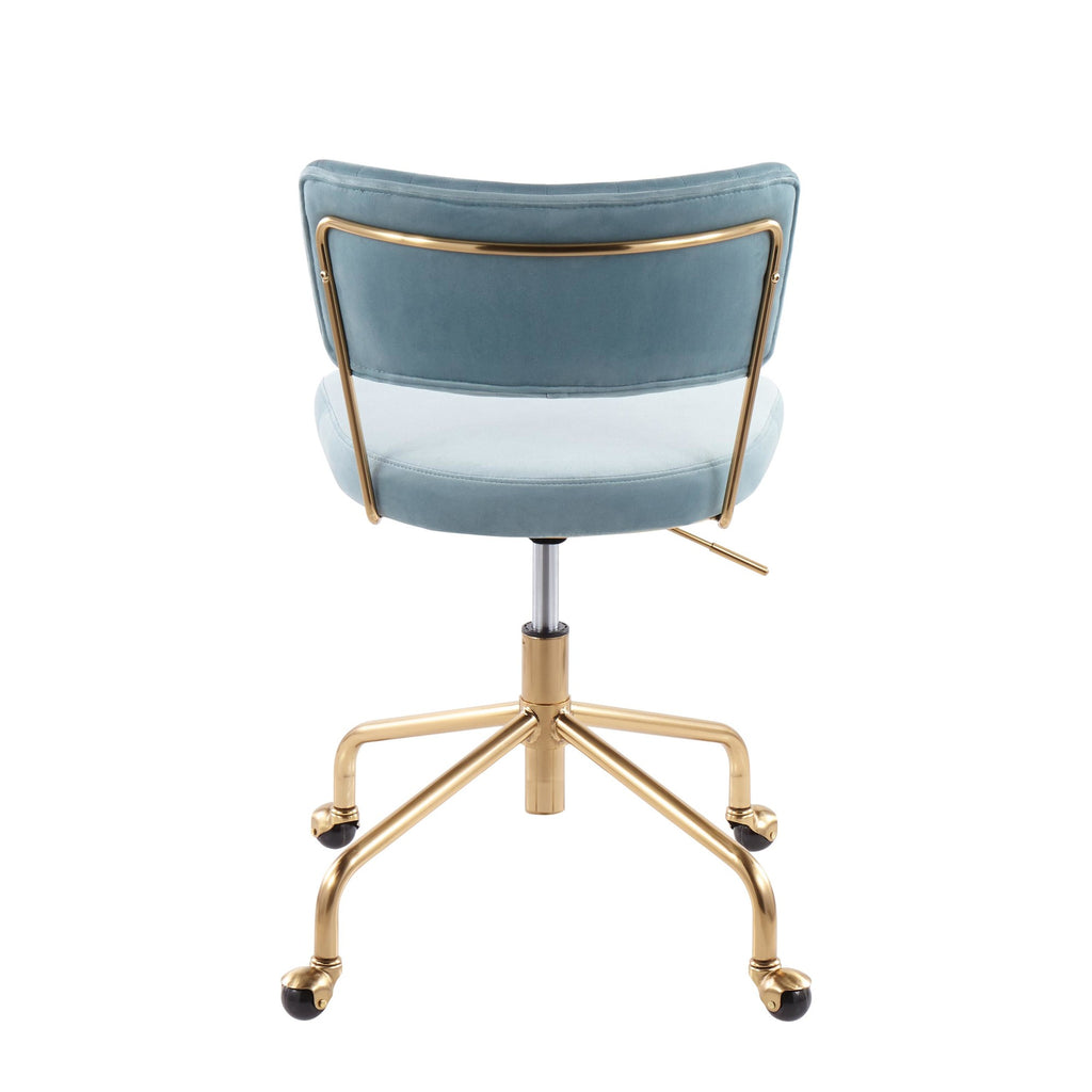 Tania Task Chair - Gold Metal, Light Blue Velvet