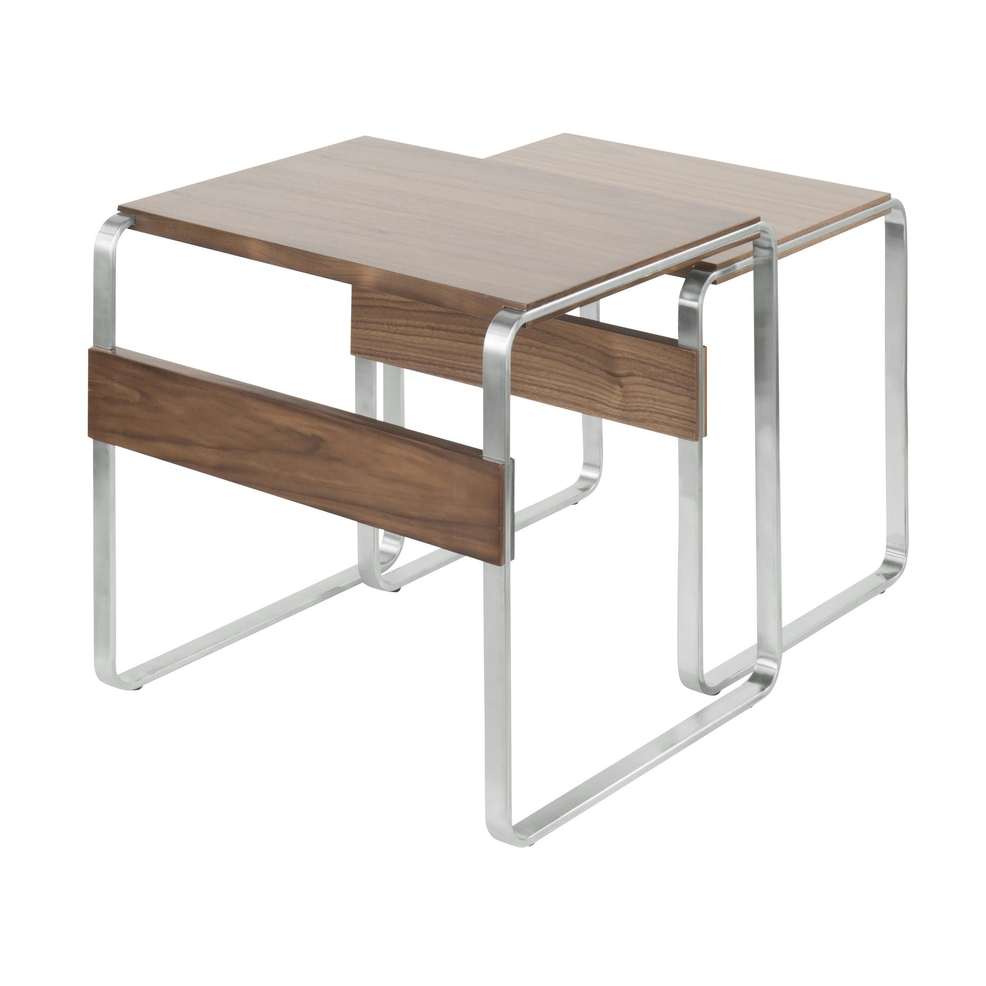 Tea Side Nesting Tables - Stainless Steel, Walnut