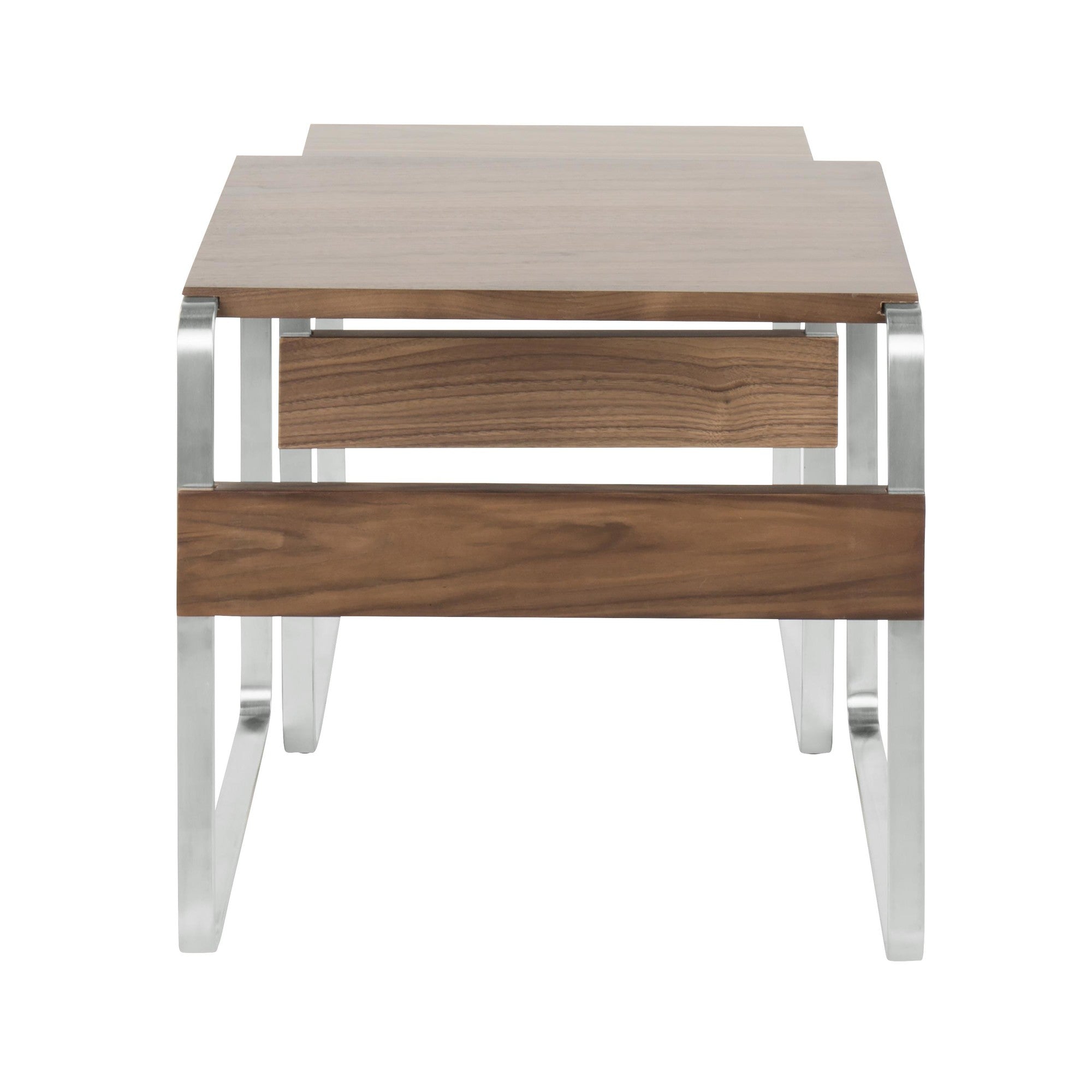 Tea Side Nesting Tables - Stainless Steel, Walnut