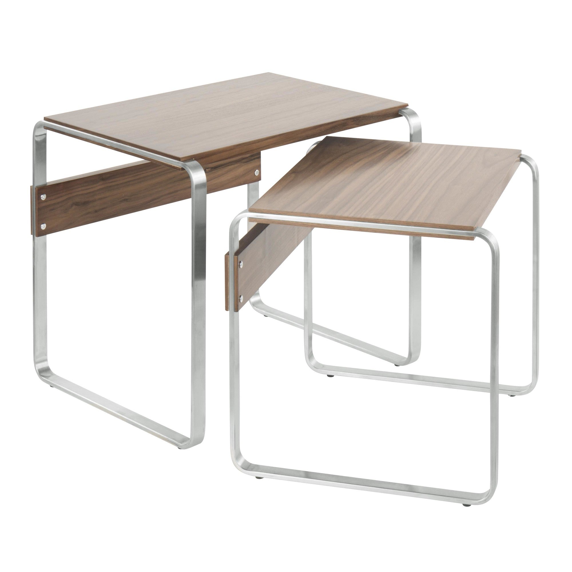 Tea Side Nesting Tables - Stainless Steel, Walnut