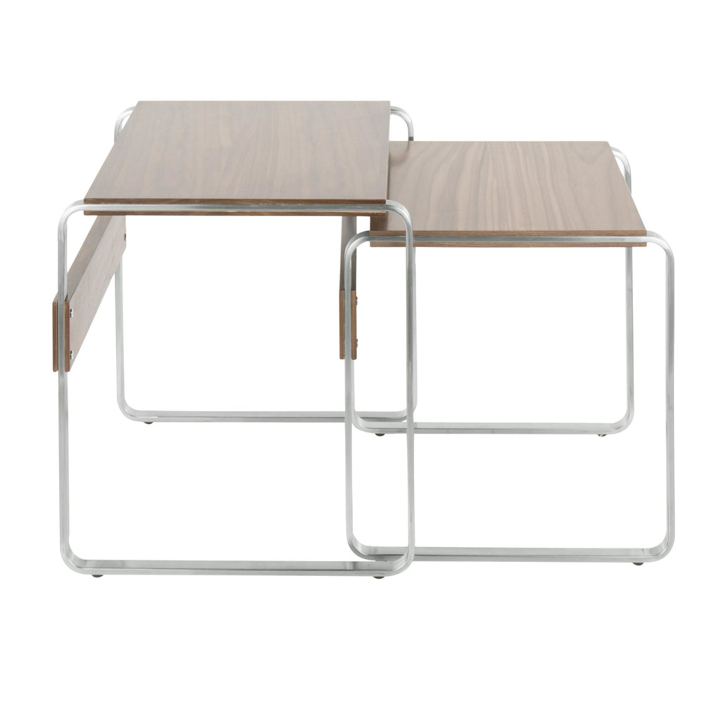 Tea Side Nesting Tables - Stainless Steel, Walnut
