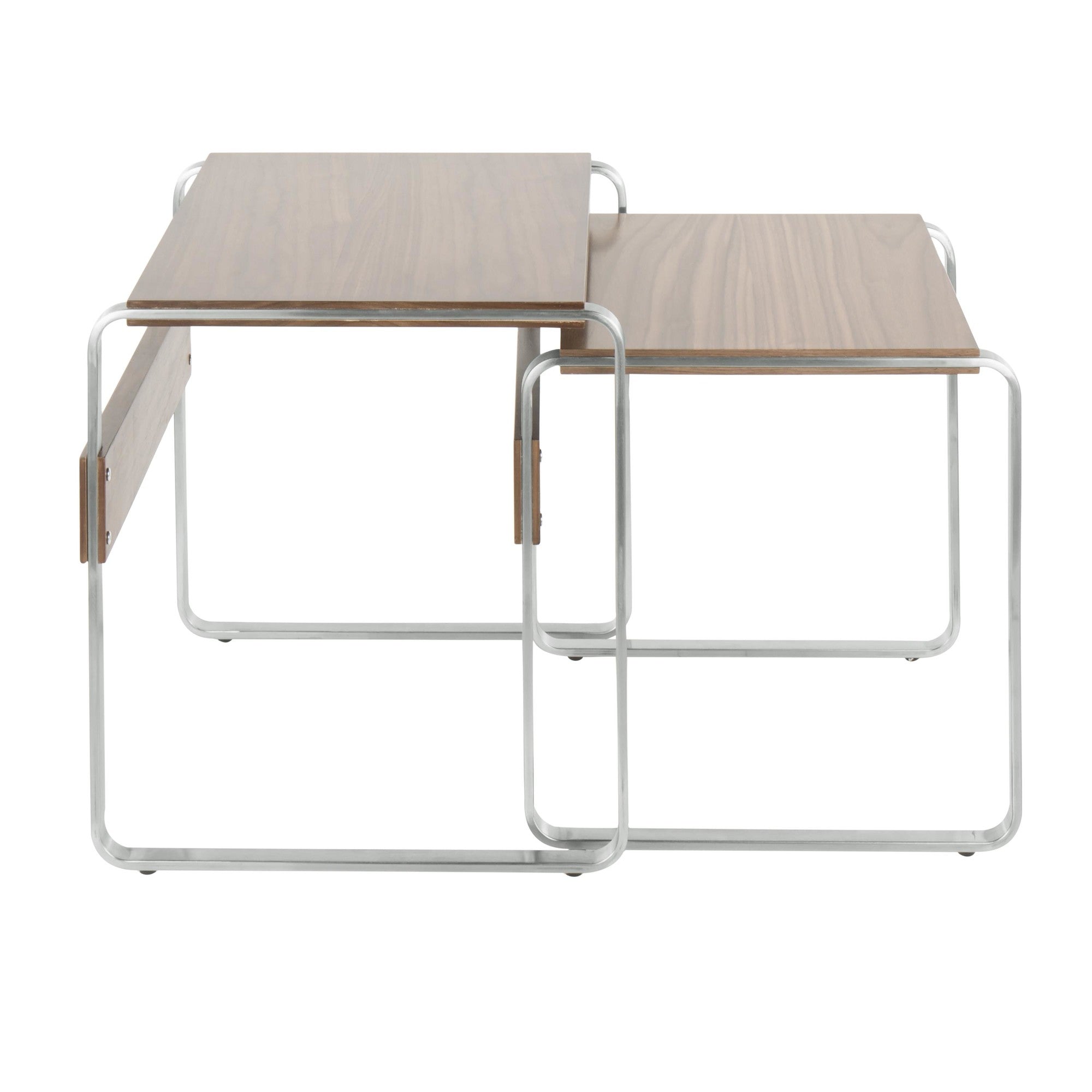 Tea Side Nesting Tables - Stainless Steel, Walnut