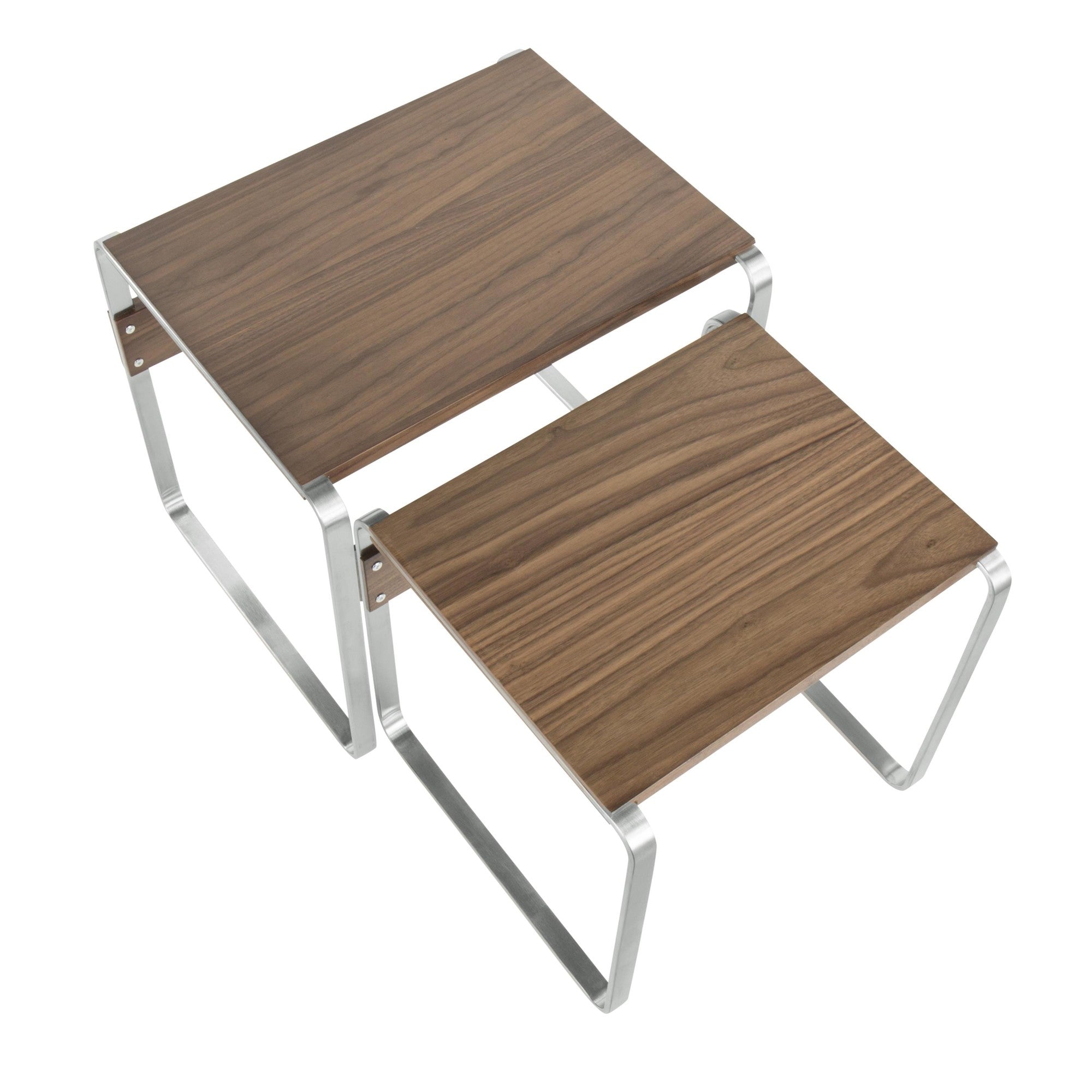 Tea Side Nesting Tables - Stainless Steel, Walnut