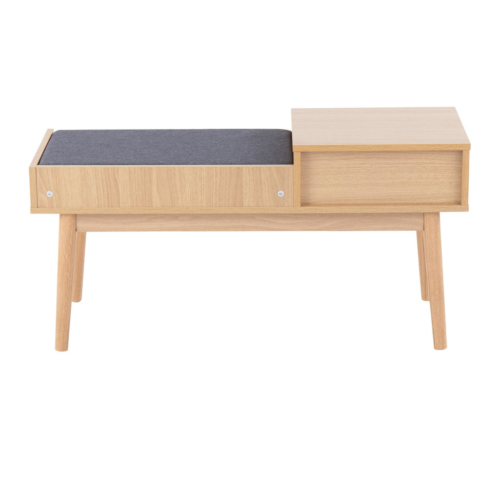Telephone Bench - Natural Wood, Grey Fabric