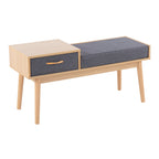 Telephone Bench - Natural Wood, Grey Fabric