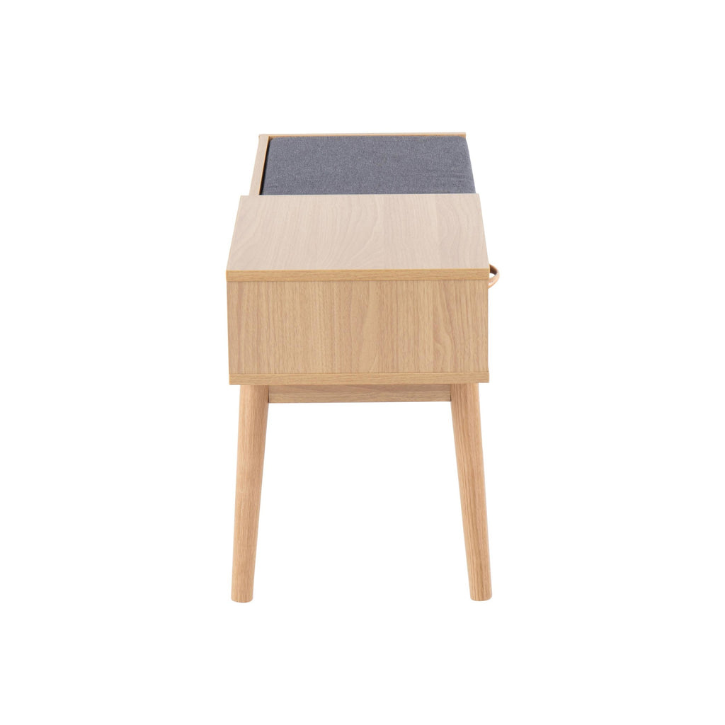 Telephone Bench - Natural Wood, Grey Fabric