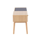 Telephone Bench - Natural Wood, Grey Fabric