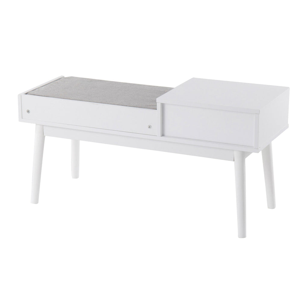 Telephone Bench - White Wood, Grey Fabric