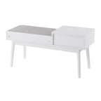 Telephone Bench - White Wood, Grey Fabric