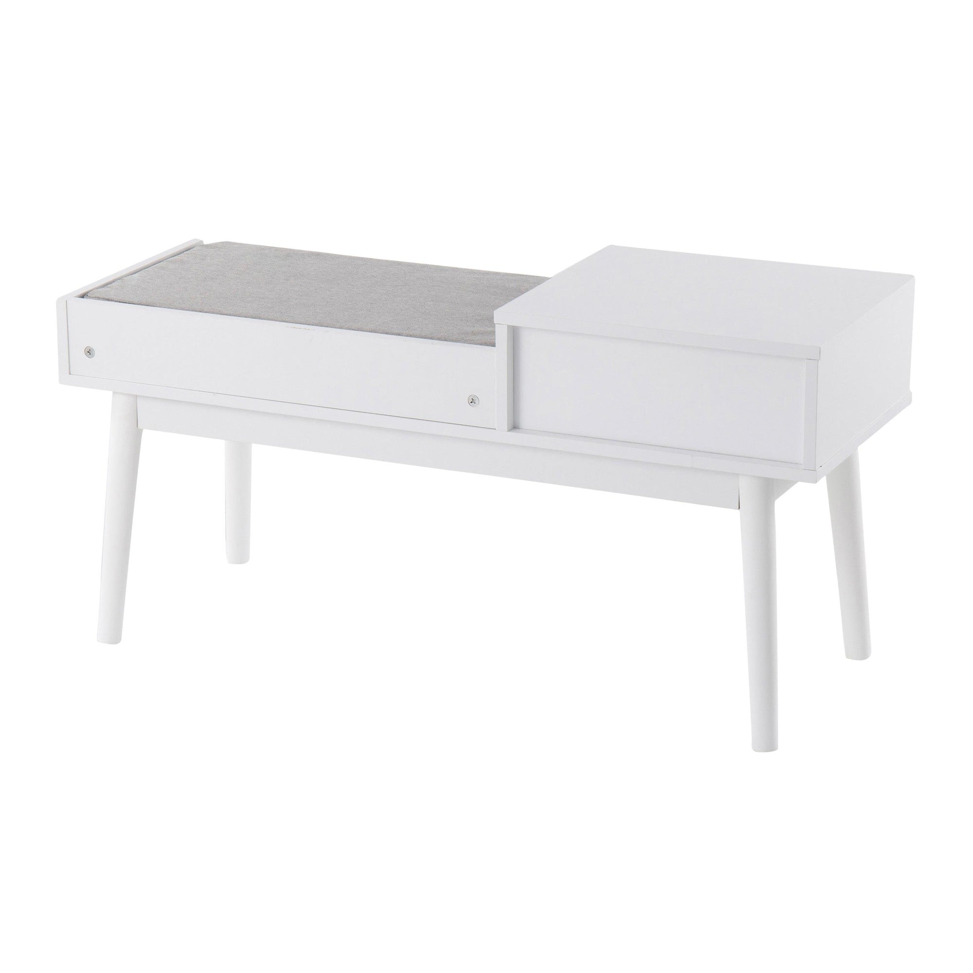 Telephone Bench - White Wood, Grey Fabric