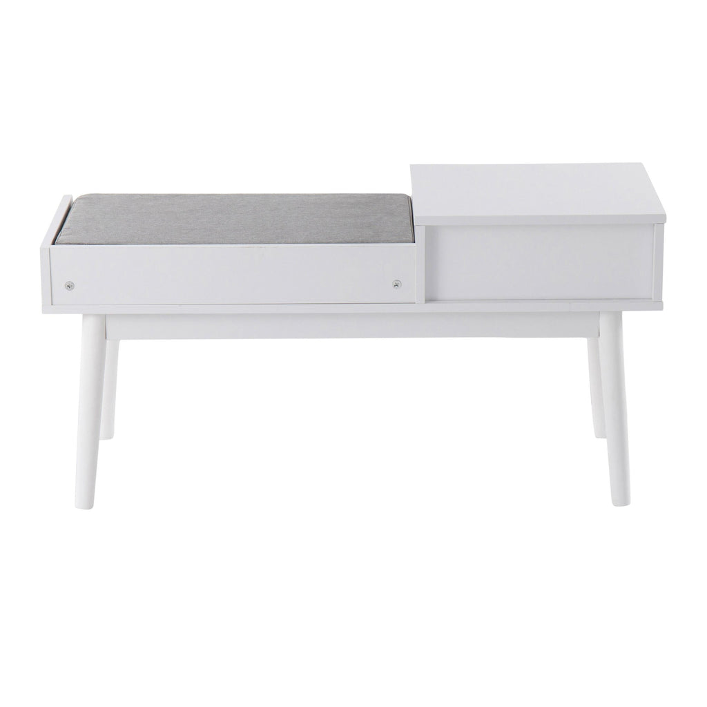 Telephone Bench - White Wood, Grey Fabric