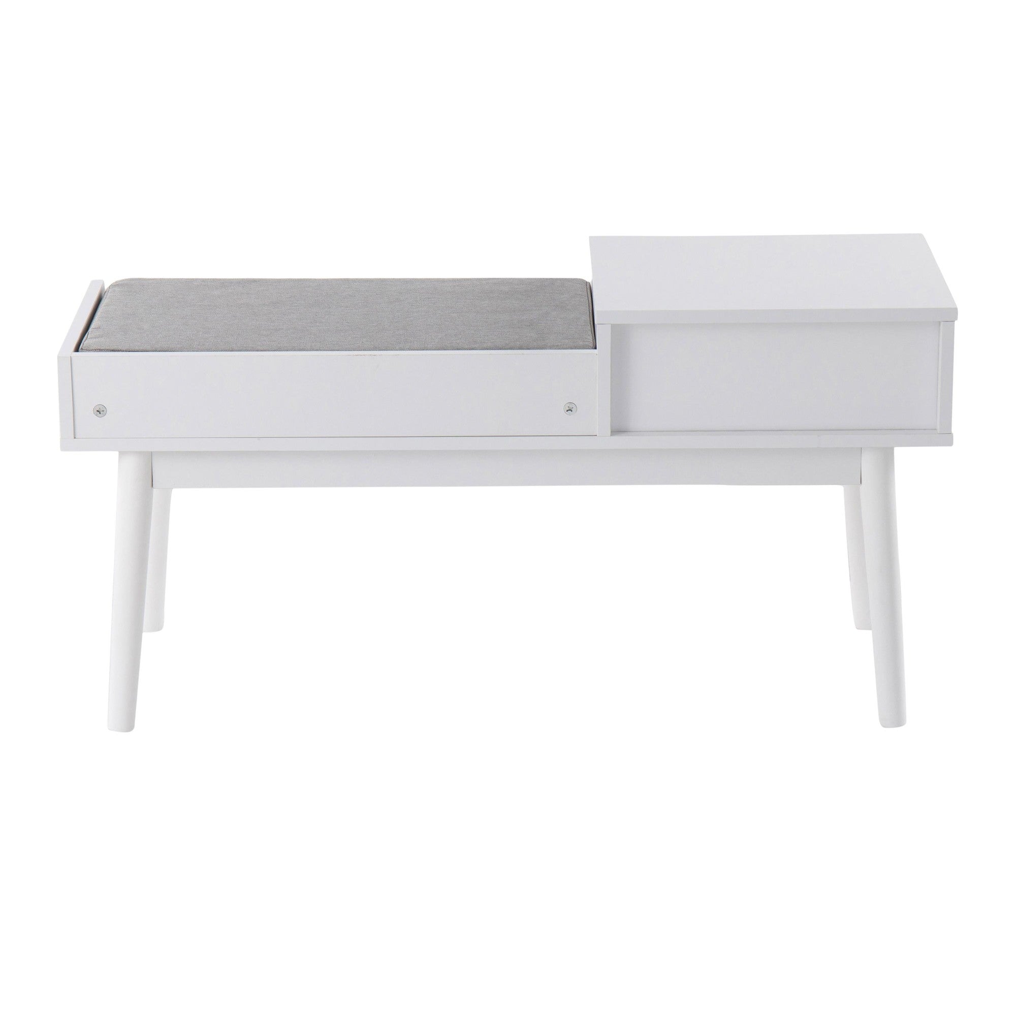 Telephone Bench - White Wood, Grey Fabric