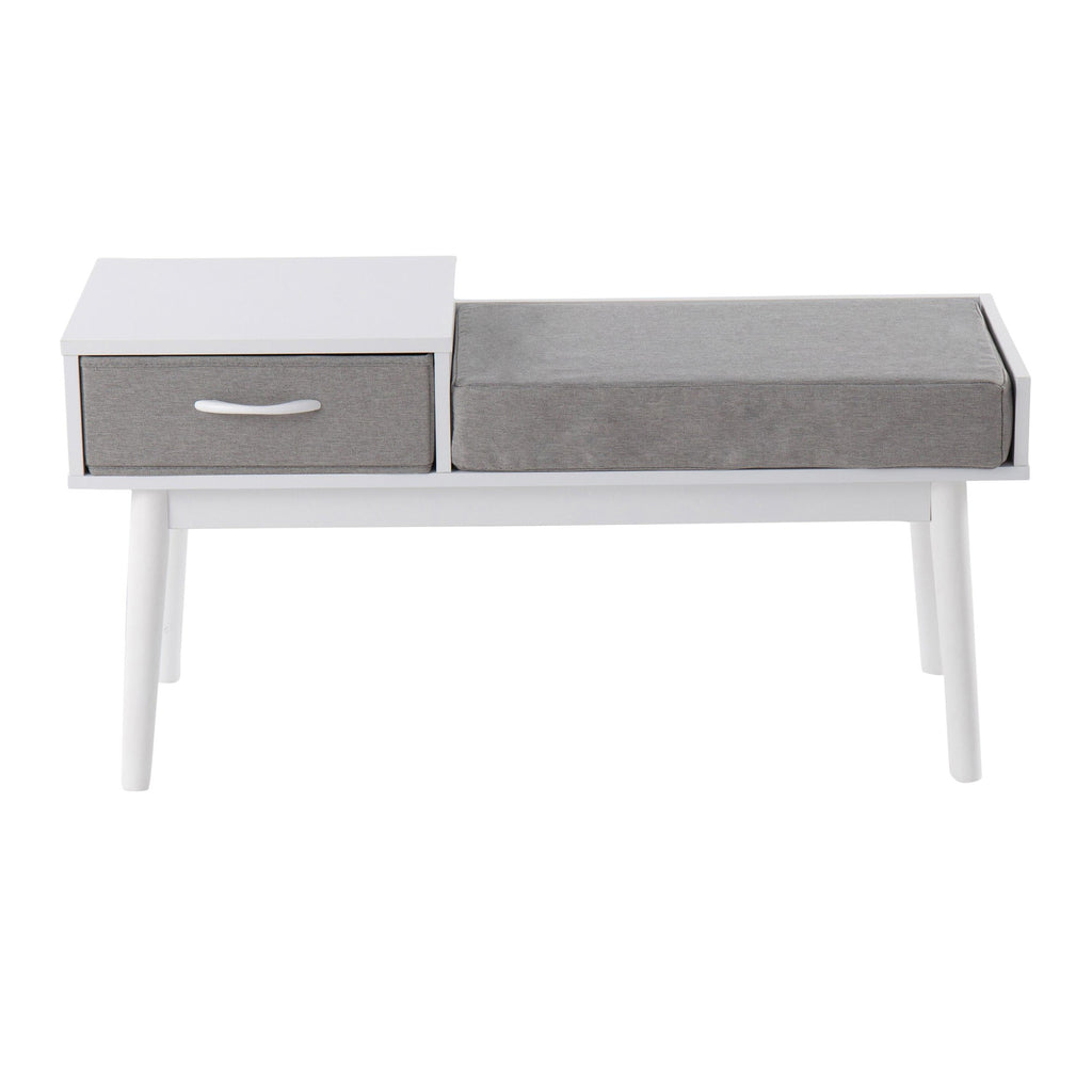 Telephone Bench - White Wood, Grey Fabric