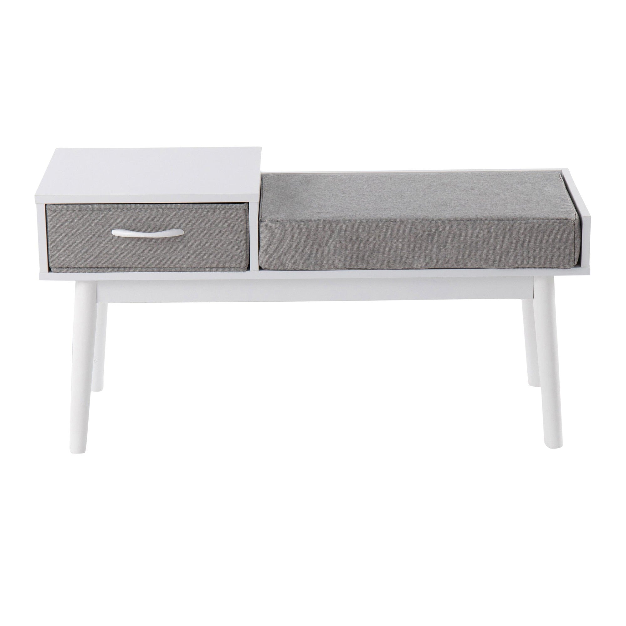 Telephone Bench - White Wood, Grey Fabric